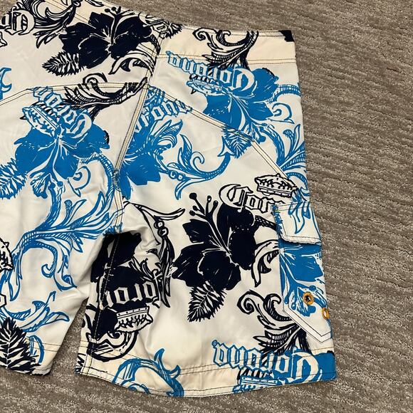 Corona Swim Trunks Mens 32 White Blue Floral Tropical Colorful Beach Resort - Picture 7 of 13